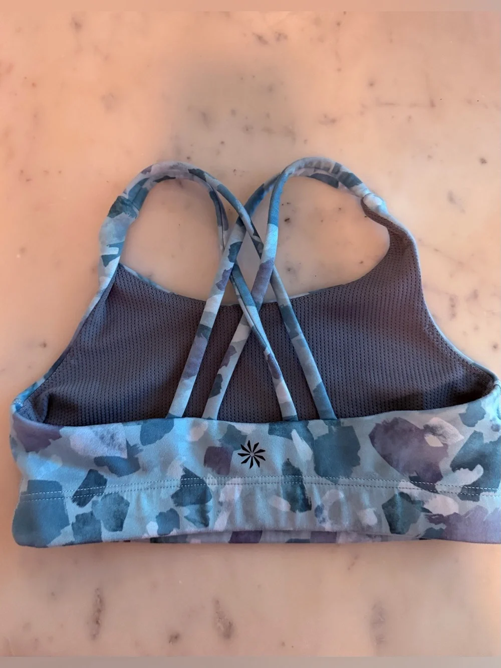 Athleta Girl Blue Multi Watercolor Print Sports Bra